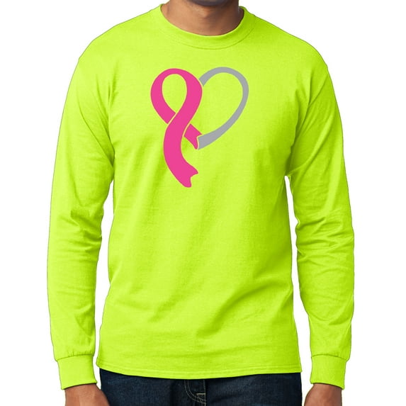 Men's "Heart Ribbon" Cancer Awareness Long Sleeve T-shirt - Safety Green, XL