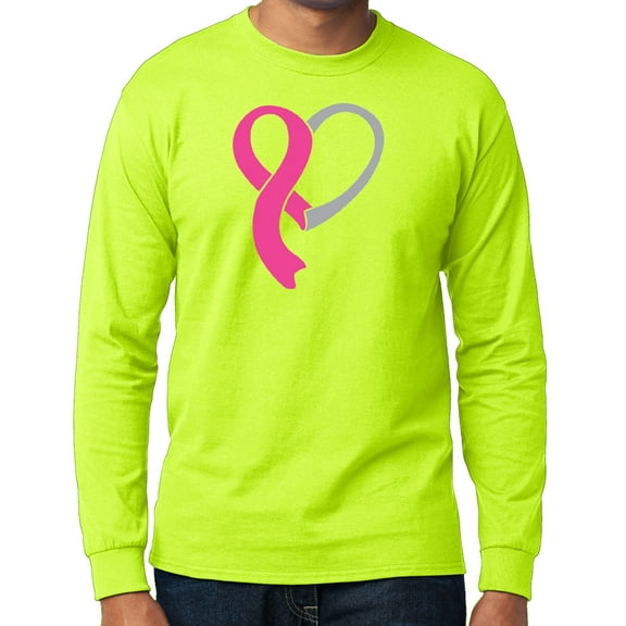 Men's "Heart Ribbon" Cancer Awareness Long Sleeve T-shirt - Safety Green, XL