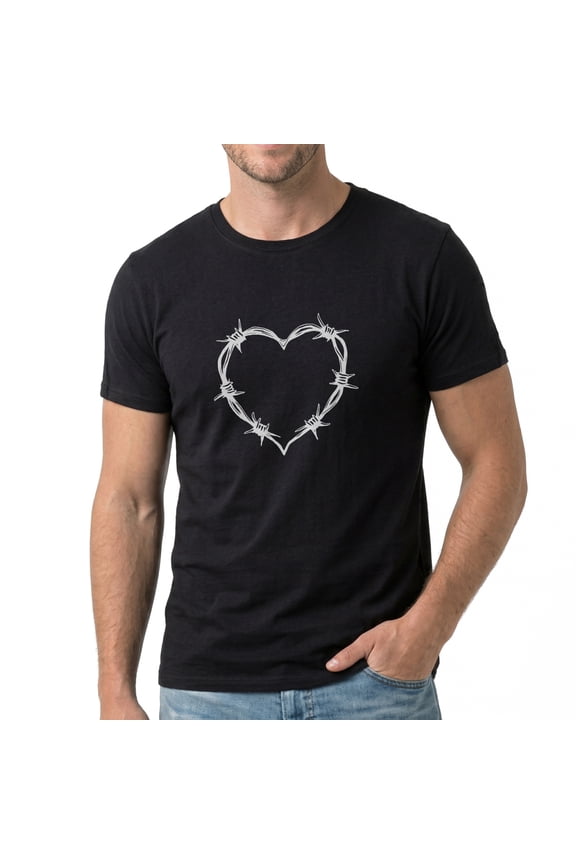 Men's Heart Shape Barbed Wire Graphic T-Shirt, Premium Cotton Short Sleeve Crew Neck Tee
