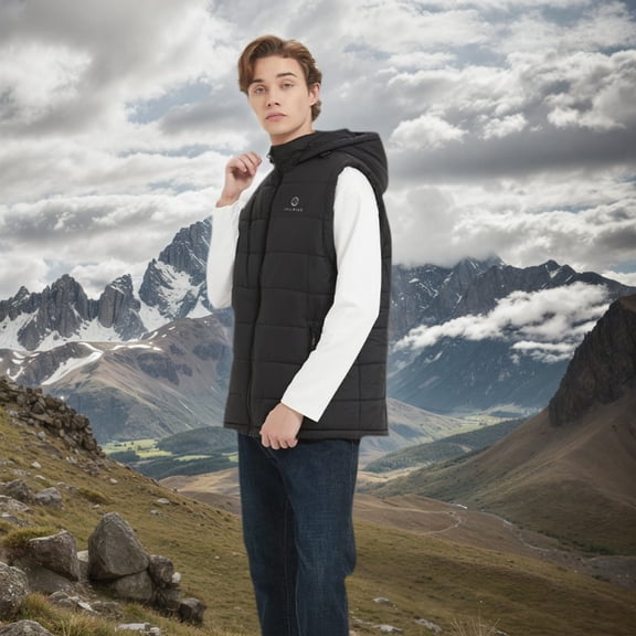 Men's Heated Outdoor Vest With Removable Hood, 3 Heating Modes Adjustable Heated Vest With 10000mAh Battery Pack