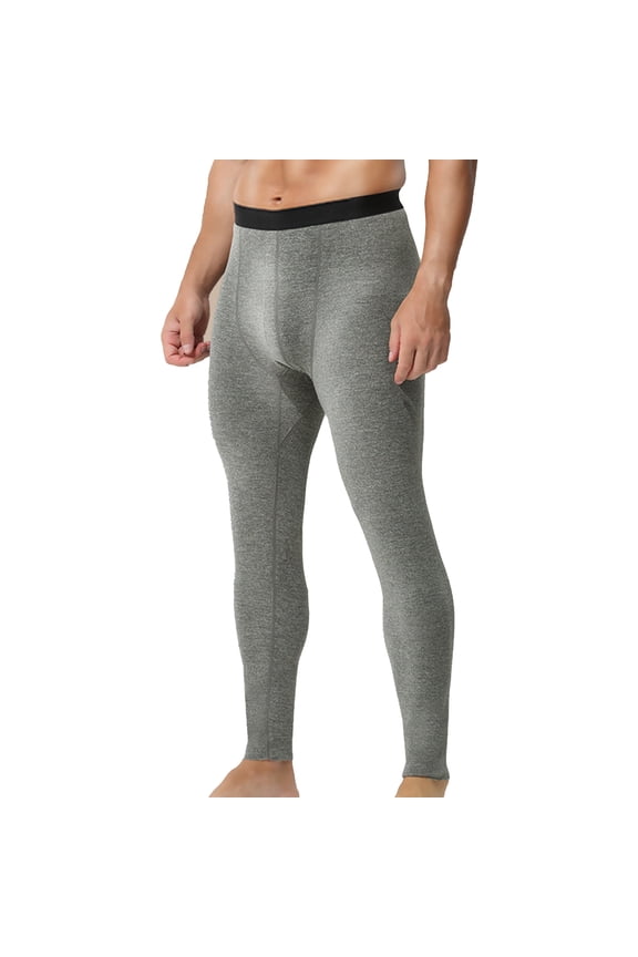 Men's Heated Thermal Underwear Bottom, Ultra Warm Fleece Lined Base Layer, Seamless Wool & Silk Blend Long Johns for Extreme Cold Weather, Gray, Size L