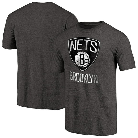 Men's Heather Black Brooklyn Nets Distressed Team Logo Tri-Blend T-Shirt