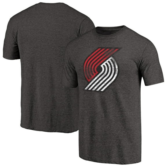 Men's Heather Black Portland Trail Blazers Distressed Team Logo Tri-Blend T-Shirt