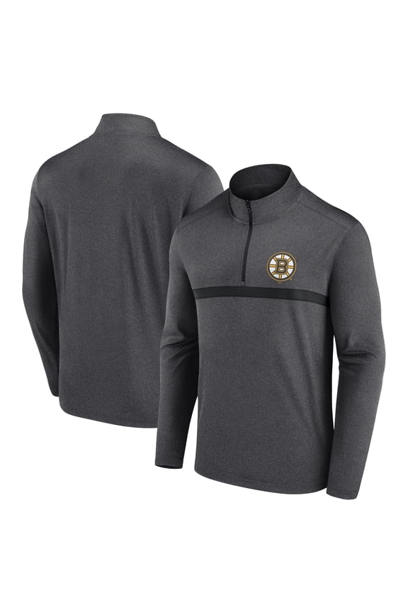 Men's Logo Athletic Heather Charcoal Boston Bruins Head-to-Head Raglan Quarter-Zip Top