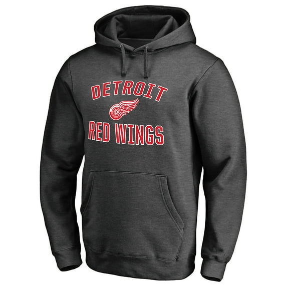 Men's Heather Charcoal Detroit Red Wings Victory Arch Team Fitted Pullover Hoodie