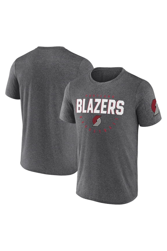 Men's Logo Athletic Heather Charcoal Portland Trail Blazers Block Practice Performance T-Shirt