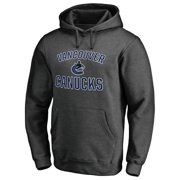 Men's Heather Charcoal Vancouver Canucks Victory Arch Team Fitted Pullover Hoodie