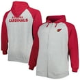 thumbnail image 1 of Men's Heather Gray Arizona Cardinals Big & Tall Fleece Raglan Full-Zip Hoodie Jacket, 1 of 3