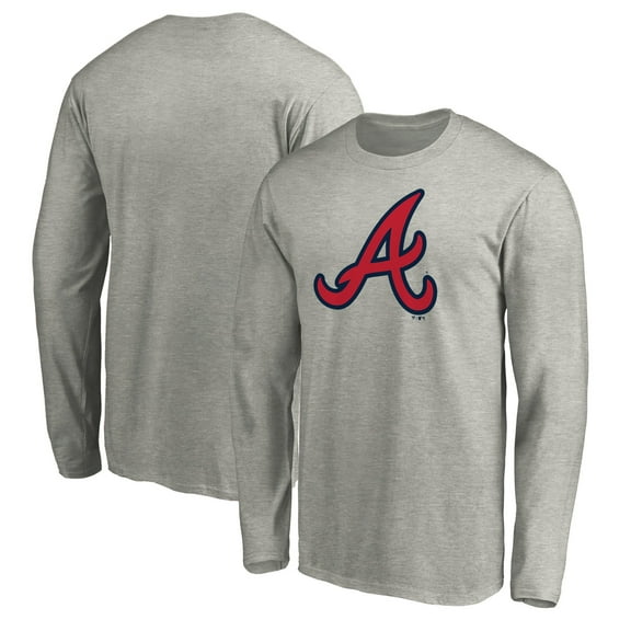 Men's Heather Gray Atlanta Braves Official Team Logo Long Sleeve T-Shirt