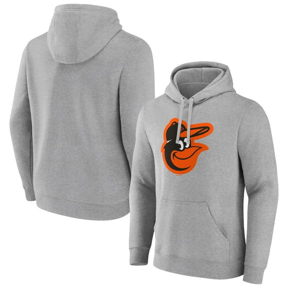 Men's Heather Gray Baltimore Orioles Official Logo Fitted Pullover Hoodie