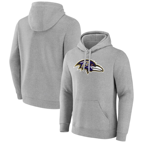 Men's Heather Gray Baltimore Ravens Primary Team Logo Fitted Pullover Hoodie