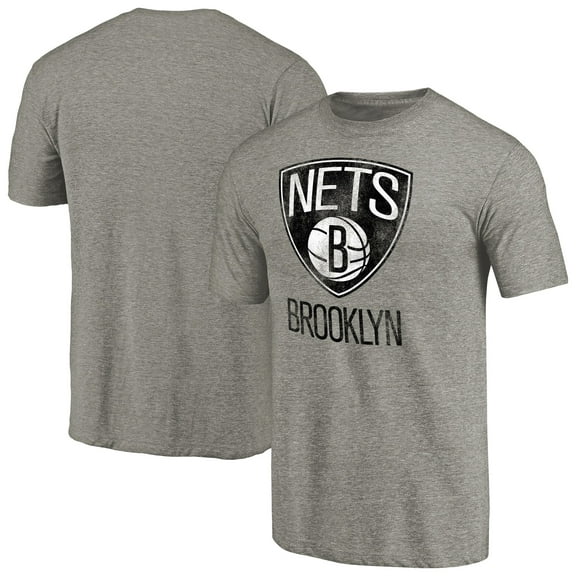 Men's Heather Gray Brooklyn Nets Distressed Team Logo Tri-Blend T-Shirt