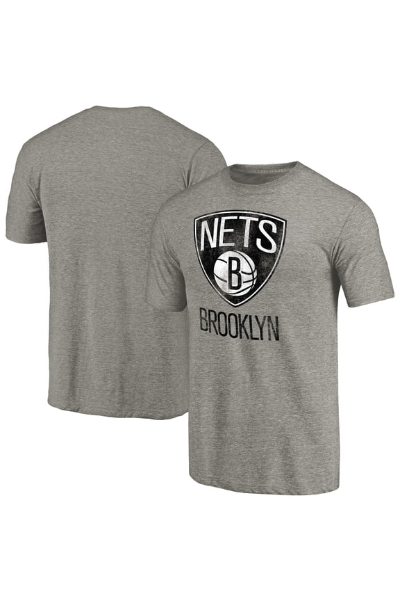 Men's Heather Gray Brooklyn Nets Distressed Team Logo Tri-Blend T-Shirt