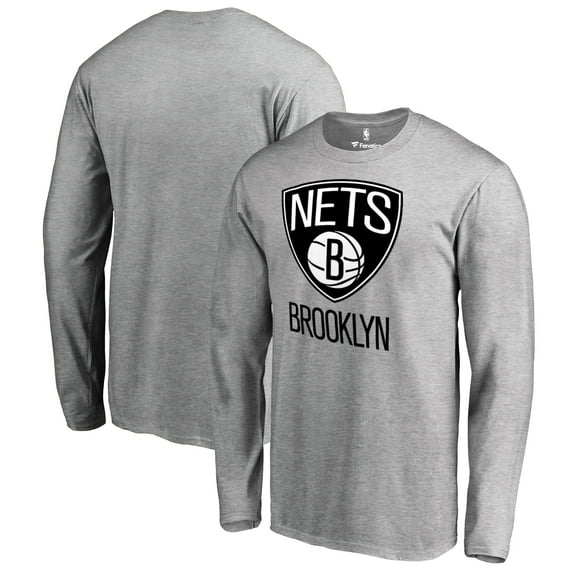 Men's Heather Gray Brooklyn Nets Primary Logo Long Sleeve T-Shirt