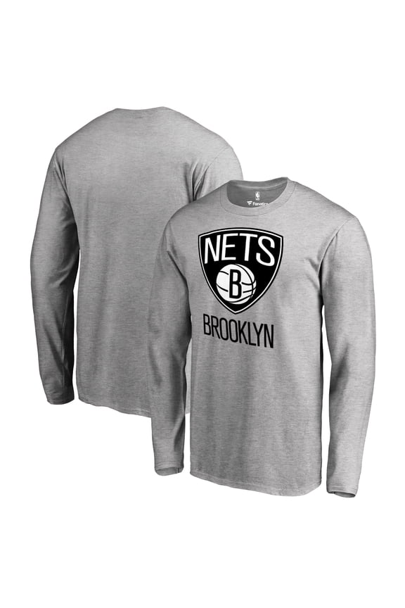 Men's Heather Gray Brooklyn Nets Primary Logo Long Sleeve T-Shirt