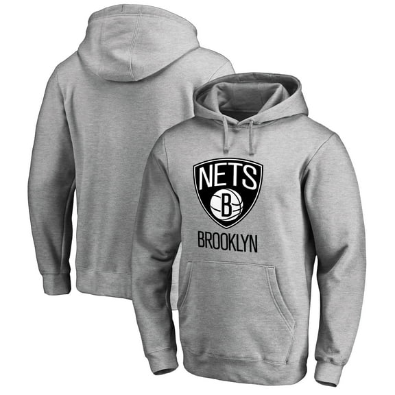 Men's Heather Gray Brooklyn Nets Primary Logo Pullover Hoodie
