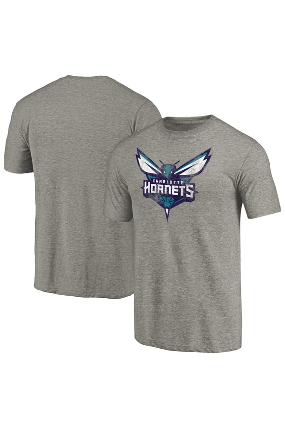 Men's Heather Gray Charlotte Hornets Distressed Team Logo Tri-Blend T-Shirt