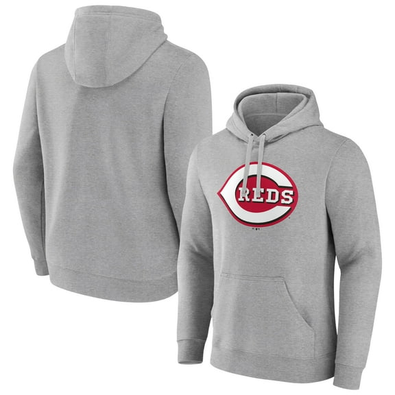 Men's Heather Gray Cincinnati Reds Official Logo Fitted Pullover Hoodie