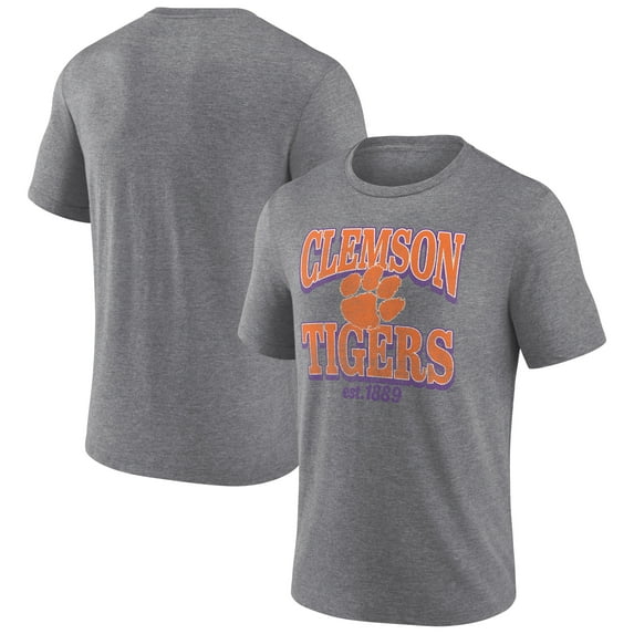 Men's Heather Gray Clemson Tigers Vintage Stack Tri-Blend T-Shirt