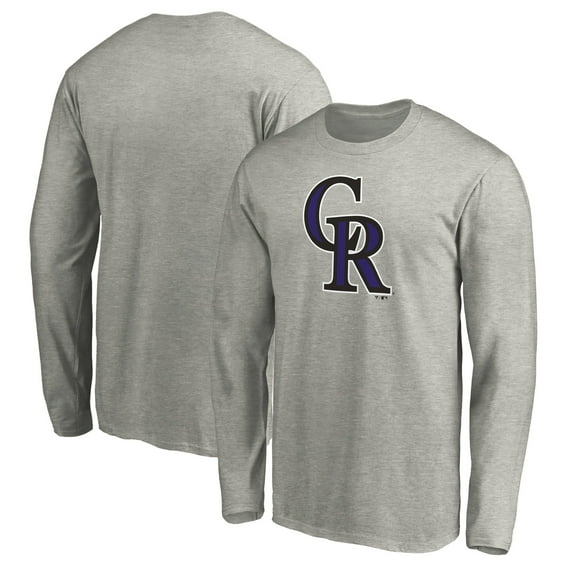 Men's Heather Gray Colorado Rockies Official Team Logo Long Sleeve T-Shirt