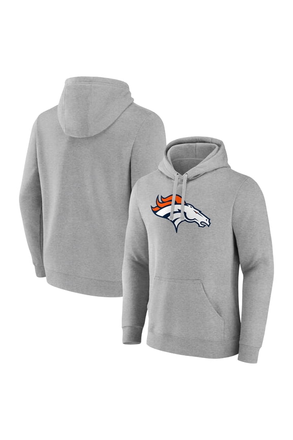 Men's Heather Gray Denver Broncos Primary Team Logo Fitted Pullover Hoodie