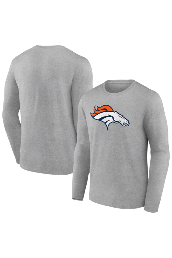 Men's Heather Gray Denver Broncos Primary Team Logo Long Sleeve T-Shirt