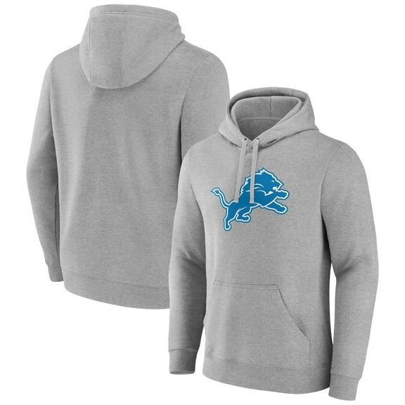Men's Heather Gray Detroit Lions Primary Team Logo Fitted Pullover Hoodie