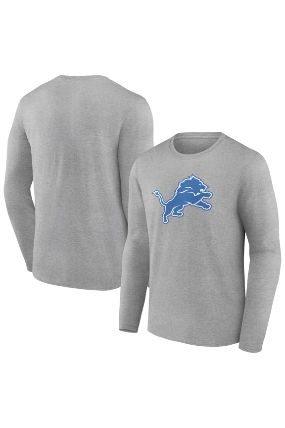 Men's Heather Gray Detroit Lions Primary Team Logo Long Sleeve T-Shirt