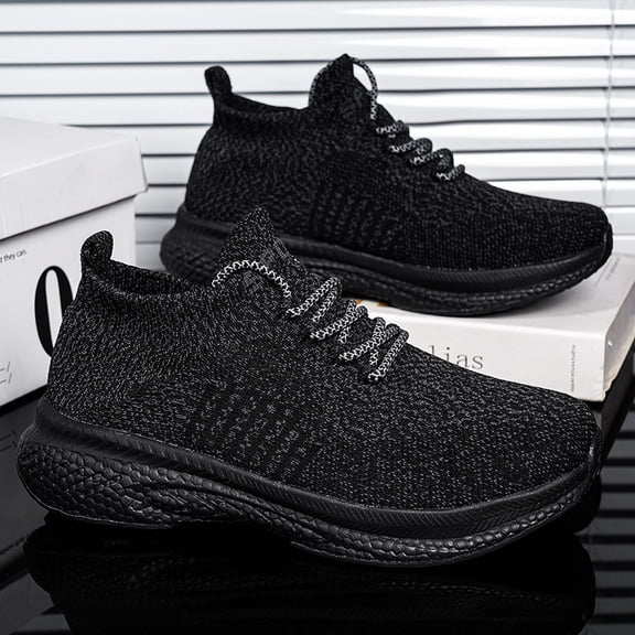 Men's Heather Gray Fly Knit Lace Up Running Sneakers, Breathable Lightweight Cushioned Non-Slip Wide Toe Outdoor Gym Walking Footwear