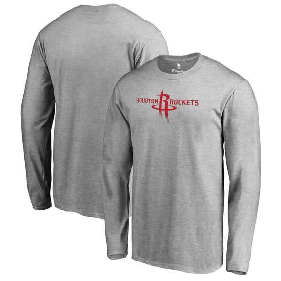 Men's Heather Gray Houston Rockets Primary Logo Long Sleeve T-Shirt