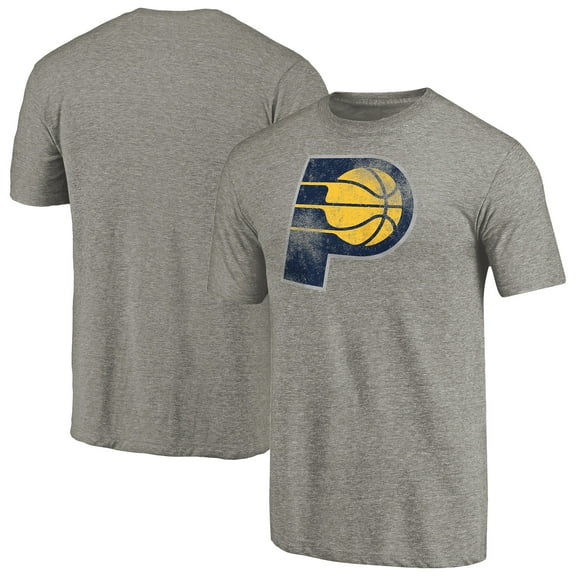 Men's Heather Gray Indiana Pacers Distressed Team Logo Tri-Blend T-Shirt
