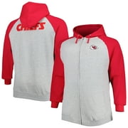 FANATICS Men's Heather Gray Kansas City Chiefs Big & Tall Fleece Raglan Full-Zip Hoodie Jacket