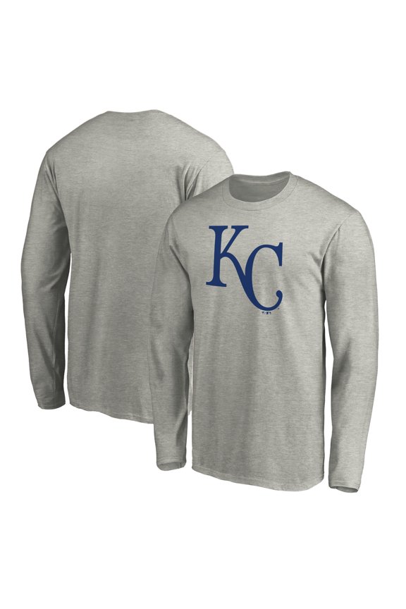 Men's Heather Gray Kansas City Royals Official Team Logo Long Sleeve T-Shirt