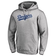 Mens Heather Gray Los Angeles Dodgers Official Wordmark Fitted Pullover Hoodie