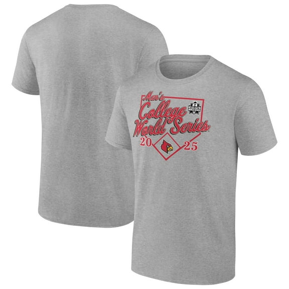 Men's Heather Gray Louisville Cardinals 2025 NCAA Baseball Men's College World Series Bullpen Ace T-Shirt