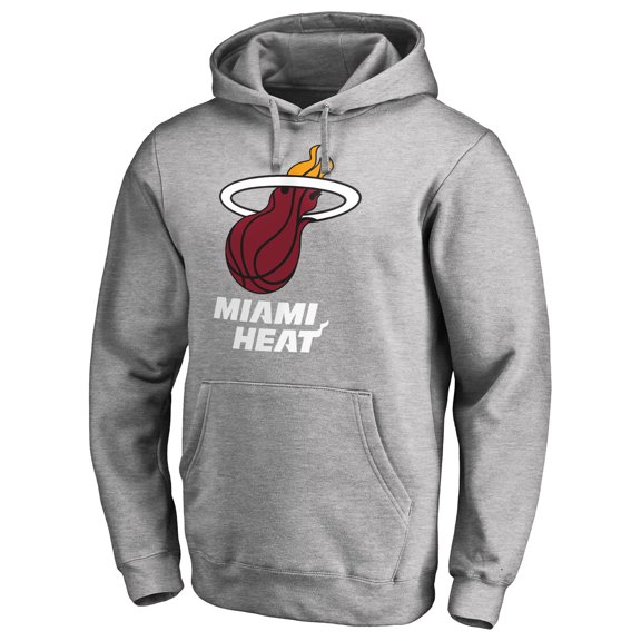 Men's Heather Gray Miami Heat Primary Logo Pullover Hoodie