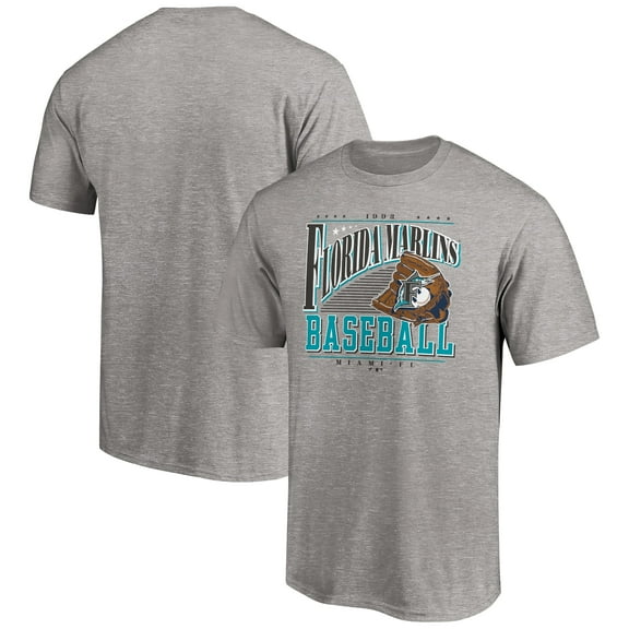 Men's Heather Gray Miami Marlins Cooperstown Collection Winning Time T-Shirt
