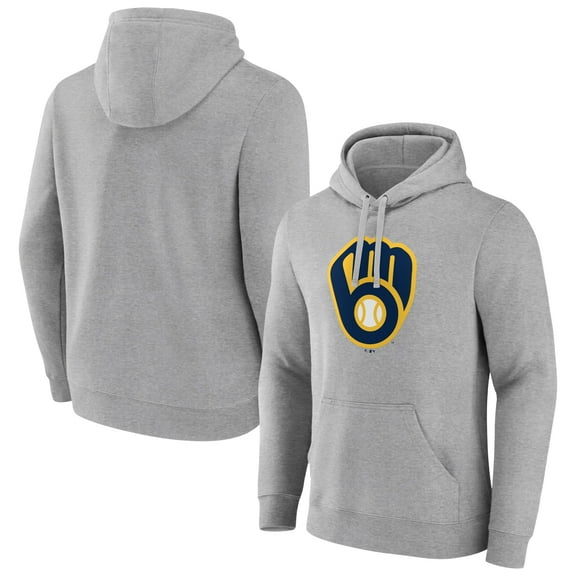 Men's Heather Gray Milwaukee Brewers Official Logo Fitted Pullover Hoodie