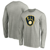 Men's Heather Gray Milwaukee Brewers Official Team Logo Long Sleeve T-Shirt