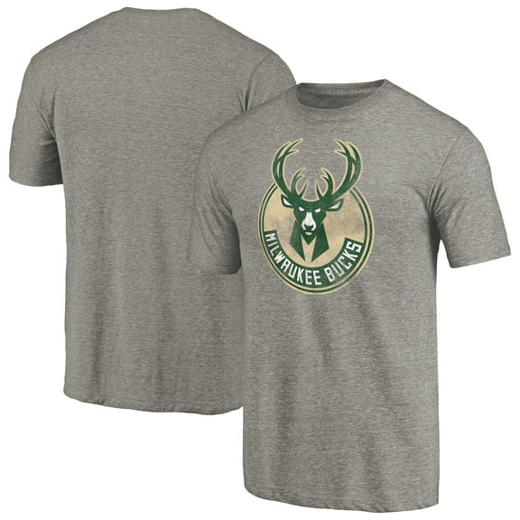 Men's Heather Gray Milwaukee Bucks Distressed Team Logo Tri-Blend T-Shirt
