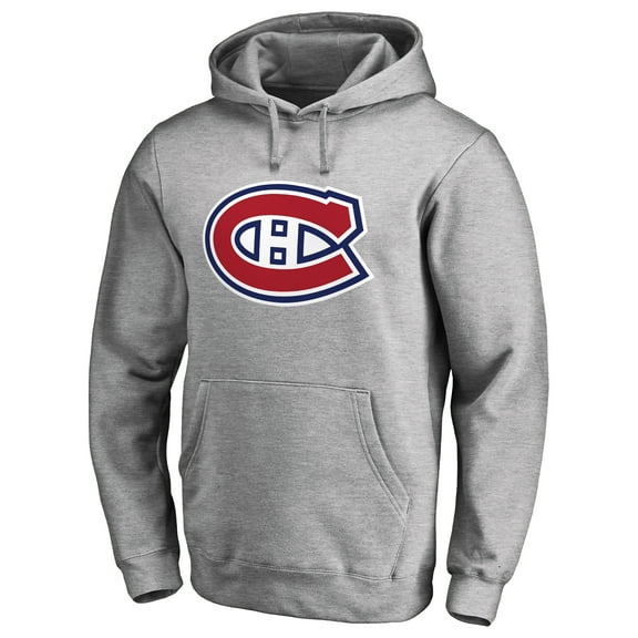 Men's Heather Gray Montreal Canadiens Primary Team Logo Fleece Fitted Pullover Hoodie