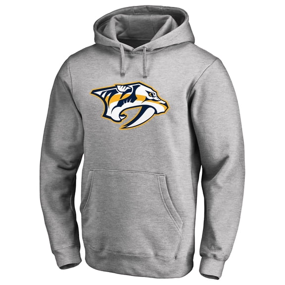 Men's Heather Gray Nashville Predators Primary Team Logo Fleece Fitted Pullover Hoodie