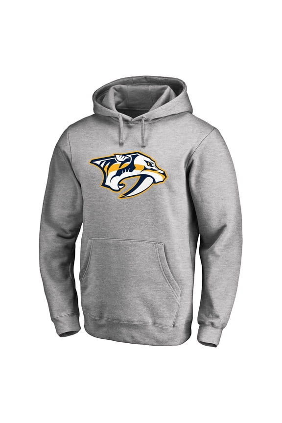 Men's Heather Gray Nashville Predators Primary Team Logo Fleece Fitted Pullover Hoodie
