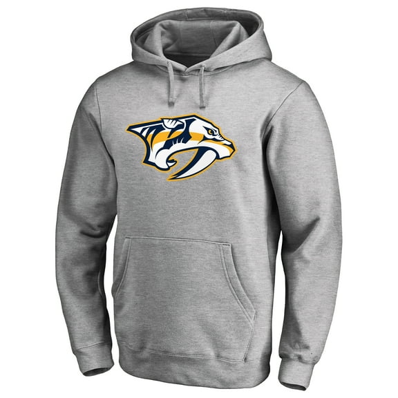 Men's Heather Gray Nashville Predators Primary Team Logo Fleece Fitted Pullover Hoodie