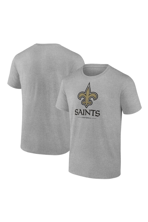 Men's Heather Gray New Orleans Saints Logo Team Lockup T-Shirt