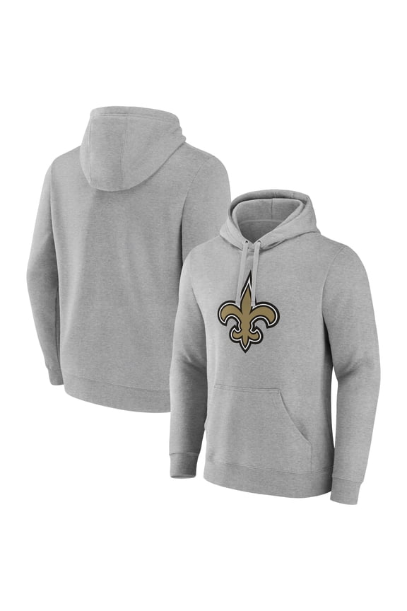 Men's Heather Gray New Orleans Saints Primary Team Logo Fitted Pullover Hoodie