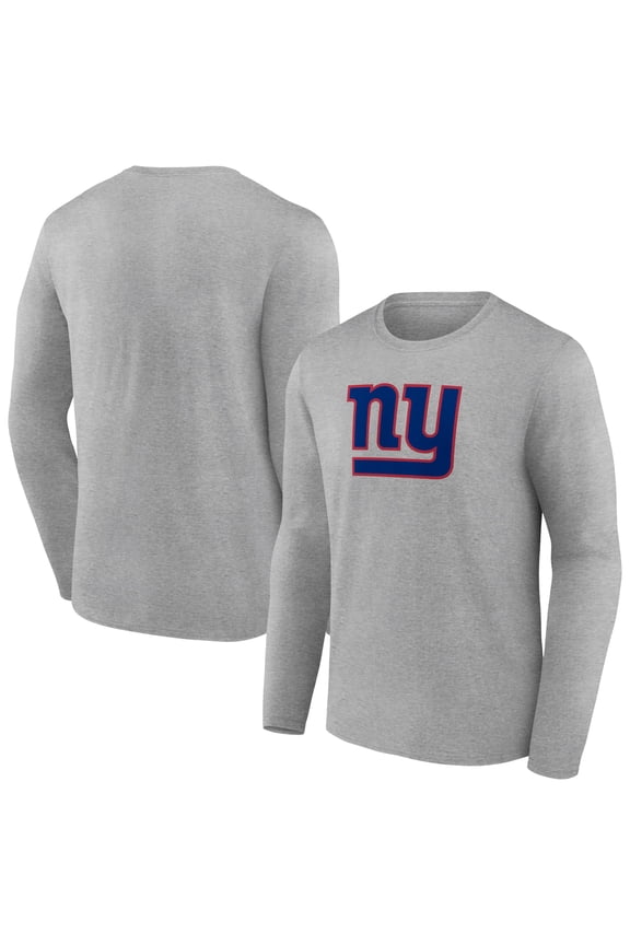Men's Heather Gray New York Giants Primary Team Logo Long Sleeve T-Shirt