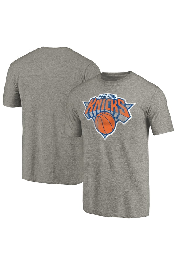 Men's Heather Gray New York Knicks Distressed Team Logo Tri-Blend T-Shirt
