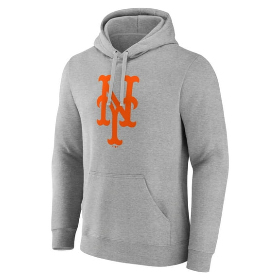 Men's Heather Gray New York Mets Official Logo Fitted Pullover Hoodie