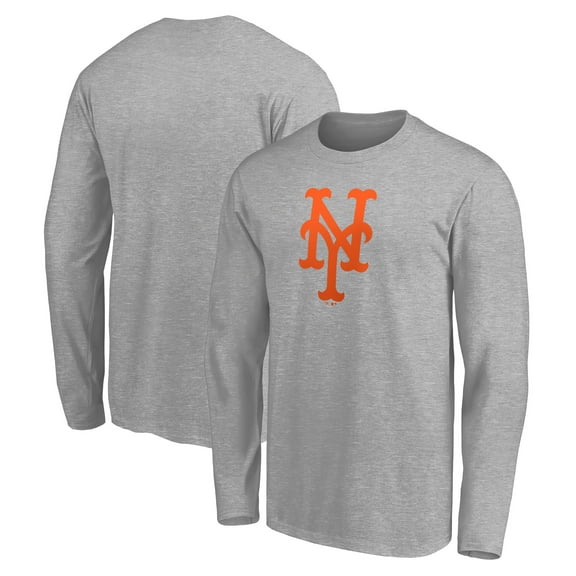 Men's Heather Gray New York Mets Official Team Logo Long Sleeve T-Shirt